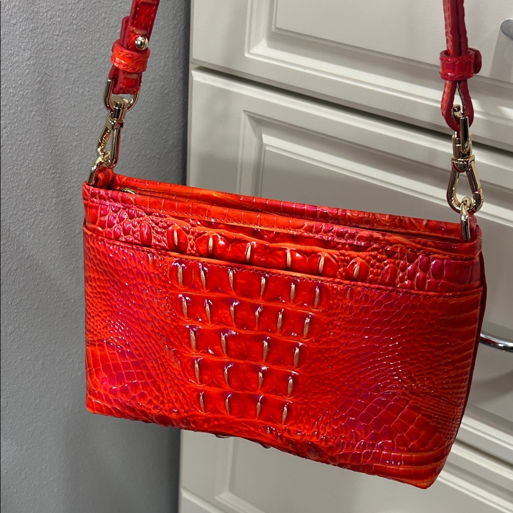 Brahmin Flame Reddish Orange Croc-Embossed Crossbody Bag/Wallet set - Picture 7 of 11